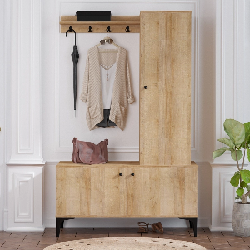 Mobile ingresso moderno design 110xH175 appendiabiti rovere Bristol