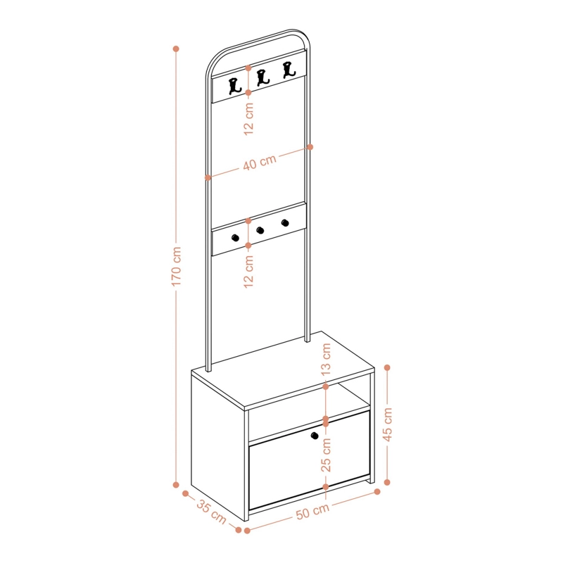 Mobile ingresso moderno design 50xH170 appendiabiti bianco nero York