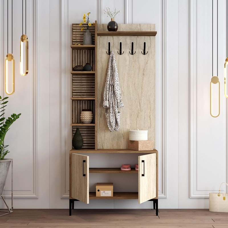 Mobile ingresso moderno design 90xH200 appendiabiti noce rovere Stafford