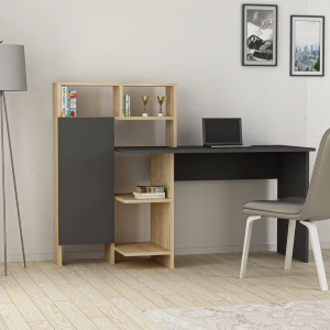 Scrivania moderna attrezzata libreria ufficio 136xH112 cm rovere antracite Orbit