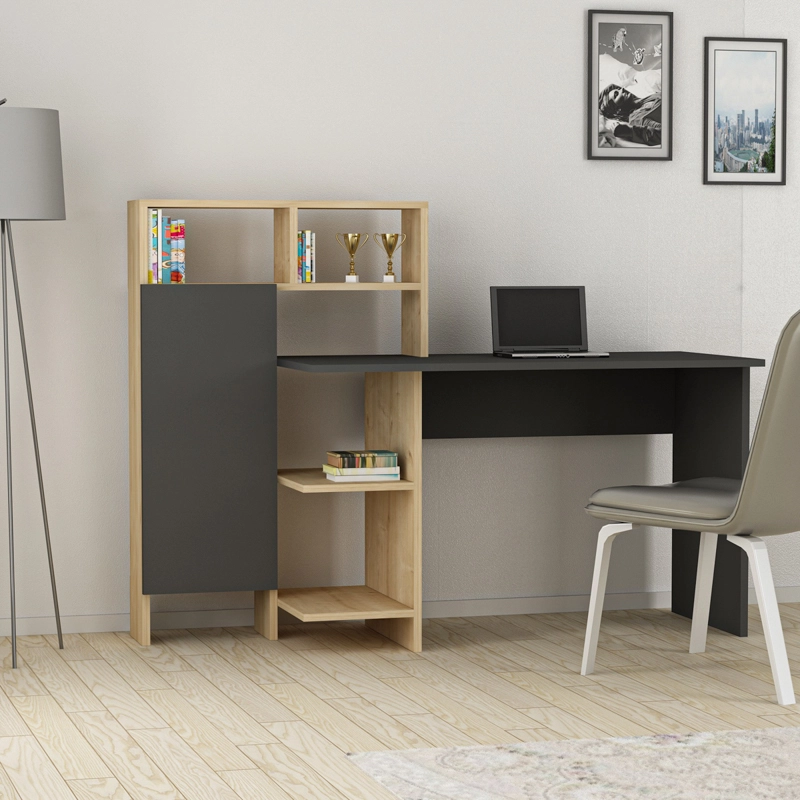 Scrivania moderna attrezzata libreria ufficio 136xH112 cm rovere antracite Orbit