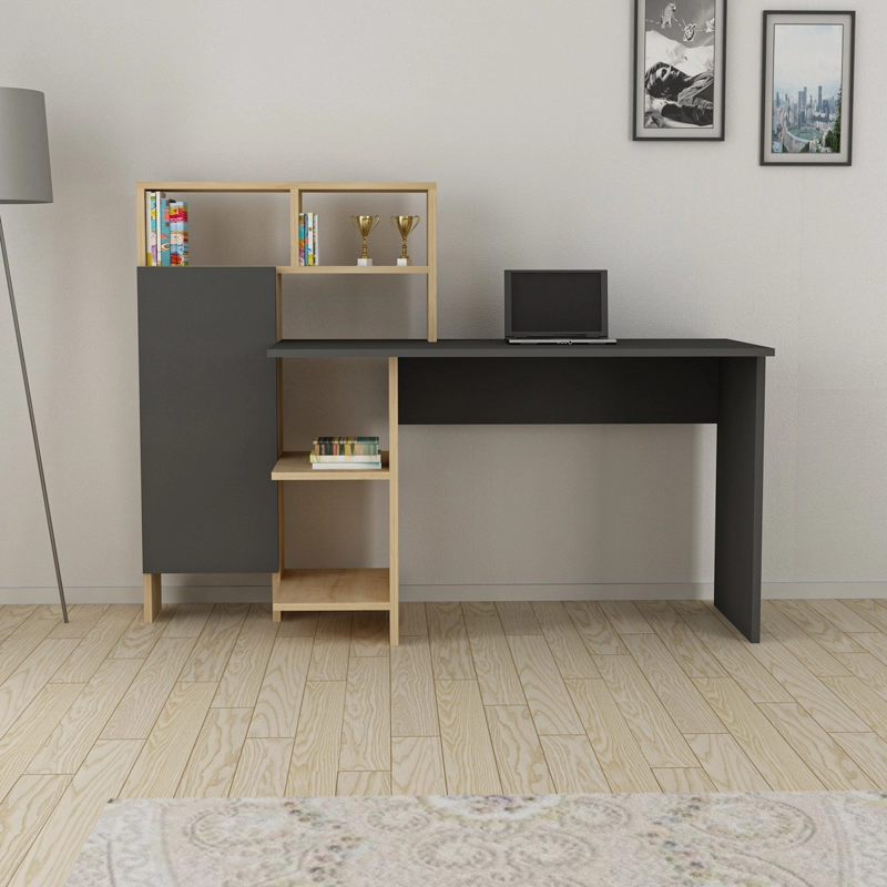 Scrivania moderna attrezzata libreria ufficio 136xH112 cm rovere antracite Orbit