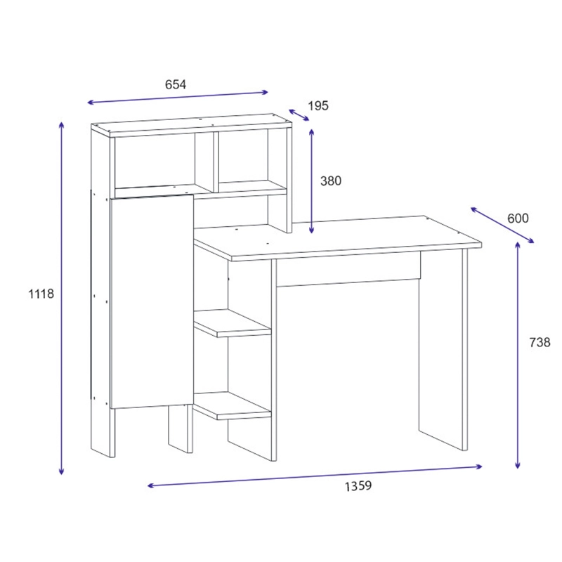 Scrivania moderna attrezzata libreria ufficio 136xH112 cm rovere antracite Orbit