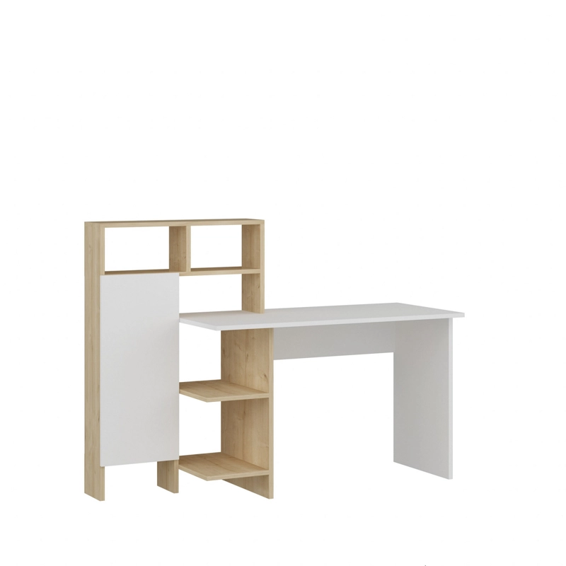 Scrivania moderna attrezzata libreria ufficio 136xH112 cm bianco rovere Orbit