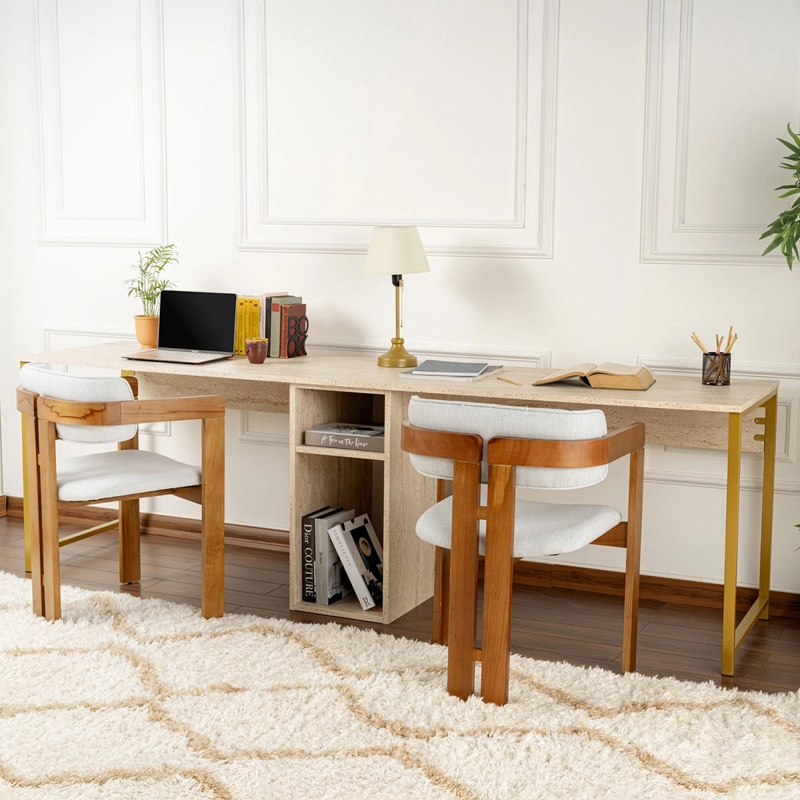 Scrivania doppia moderna 240xH74 cm libreria beige oro Center