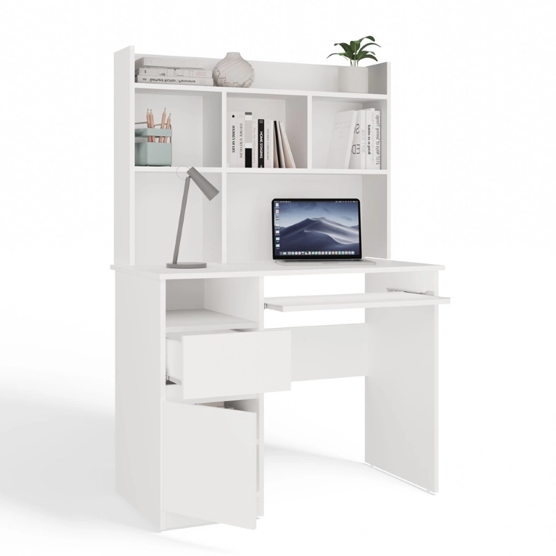 Scrivania attrezzata moderna 1 anta 1 cassetto 9xH145 sinistra bianco Tour