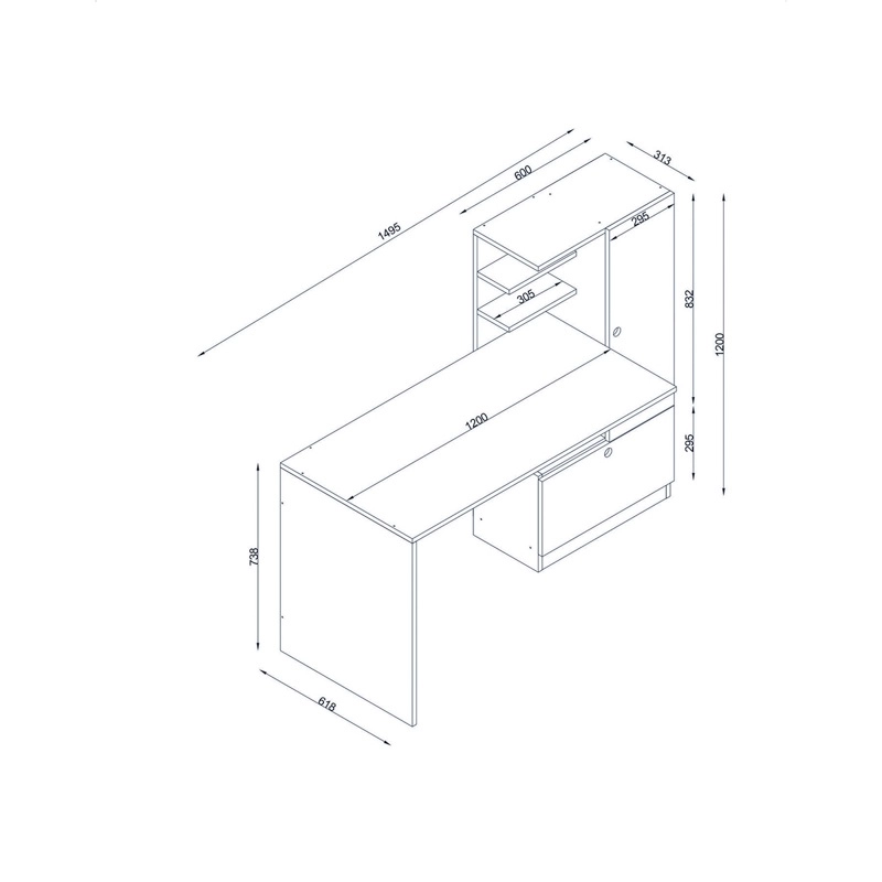 Scrivania moderna attrezzata libreria ufficio 150xH120 cm bianco Concept-D