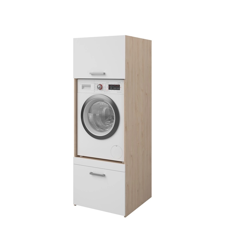 Mobile lavatrice asciugatrice lavanderia 2 ante 2 cassetti 128xH184 rovere bianco Candor