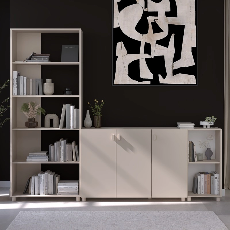 Parete salotto moderna libreria credenza 234xH192 beige Sofia
