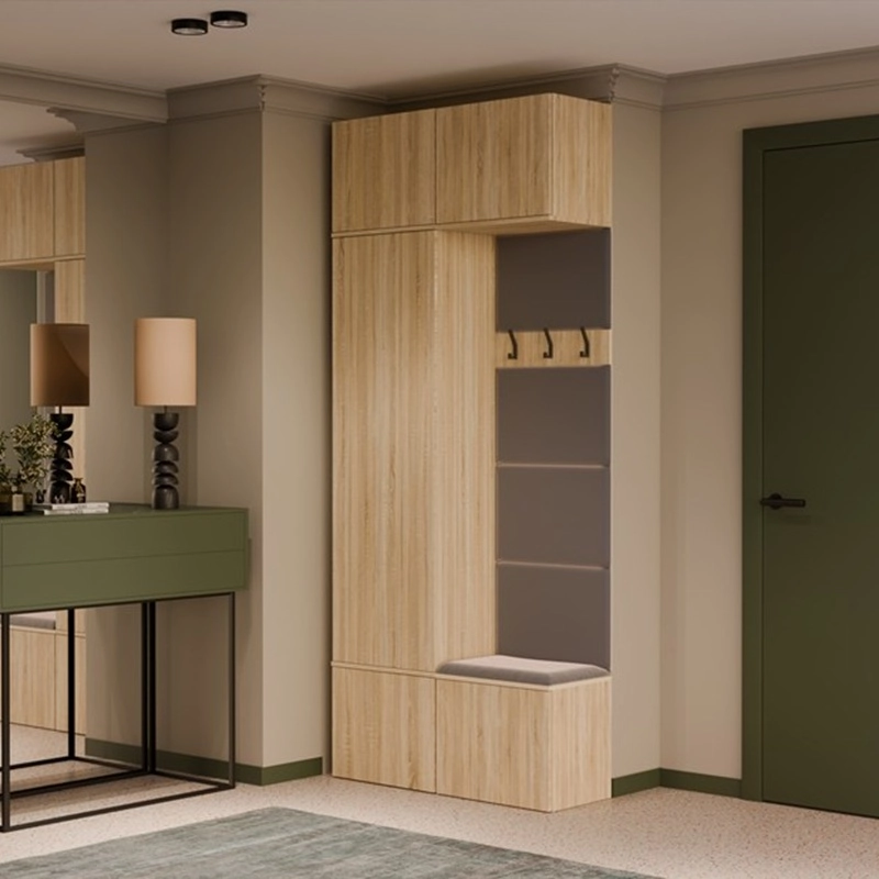 Mobile ingresso moderno 100xH238 cm specchio cassapanca rovere antracite Berlino