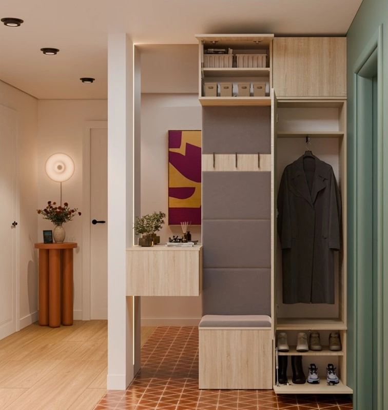 Mobile ingresso moderno 100xH238 cm specchio cassapanca rovere antracite Berlino