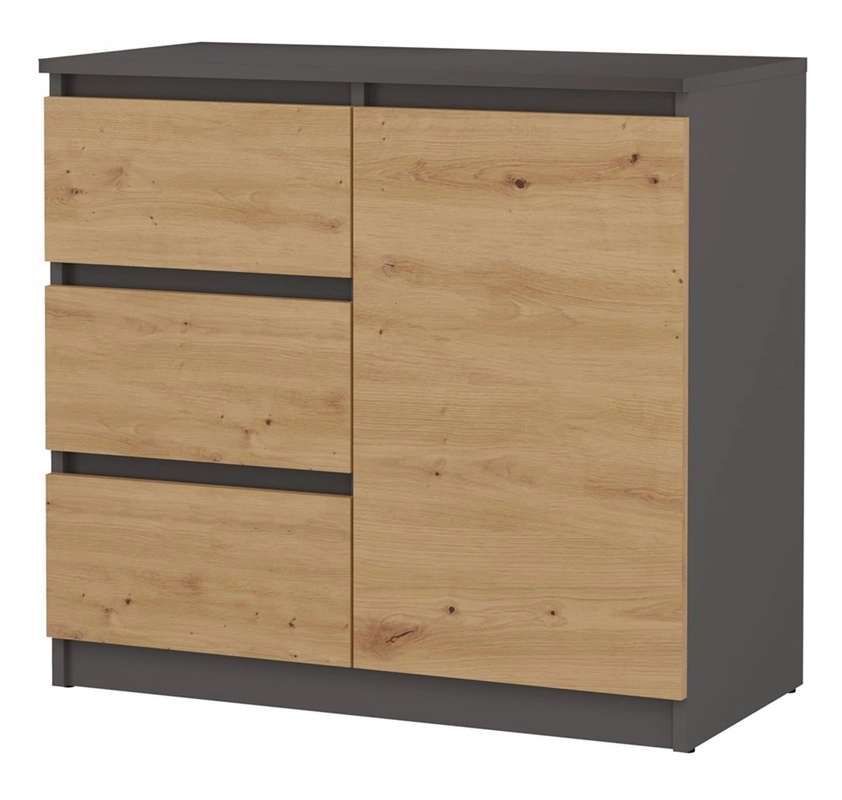 Comò moderno 1 anta 3 cassetti 80xH75 quercia antracite Marcus