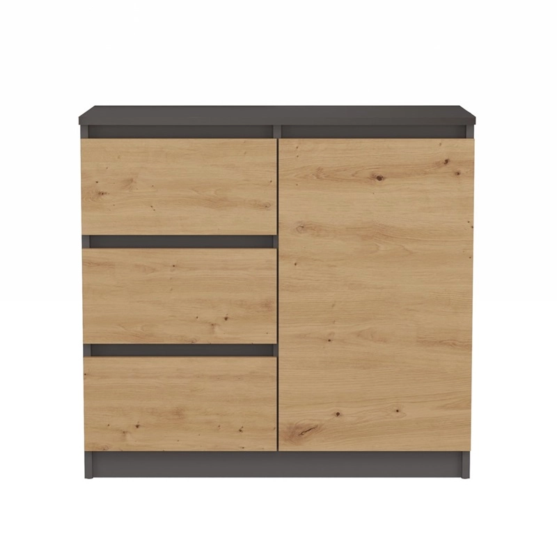Comò moderno 1 anta 3 cassetti 80xH75 quercia antracite Marcus