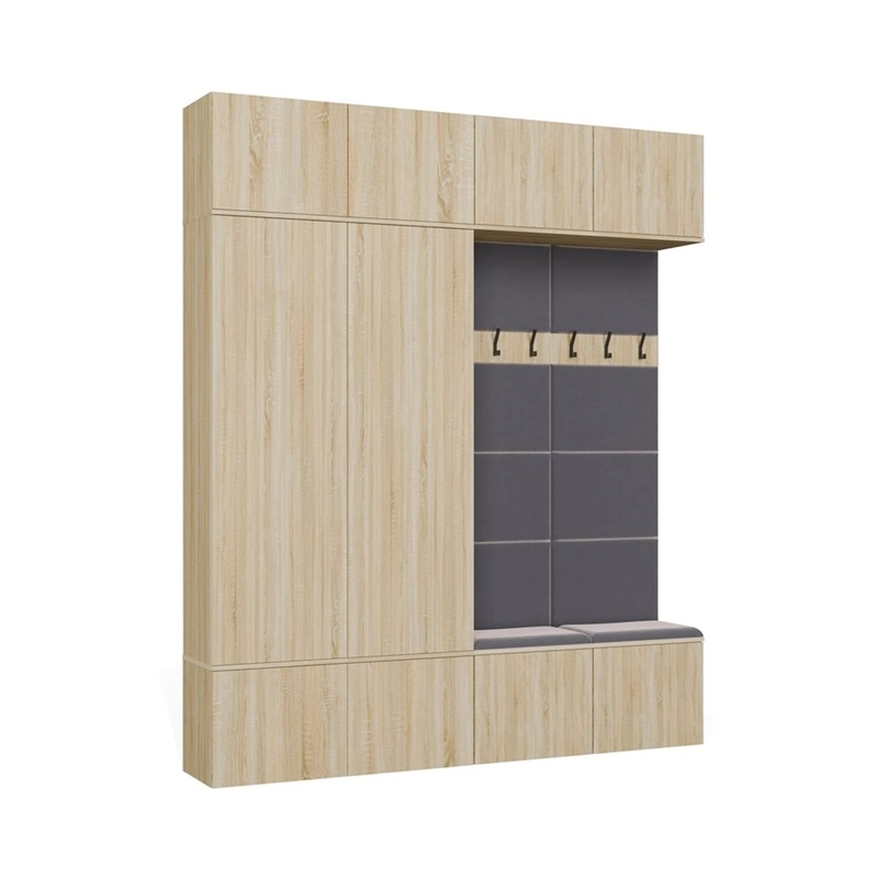 Mobile ingresso moderno 200xH238 cm specchio cassapanca rovere antracite Berlino