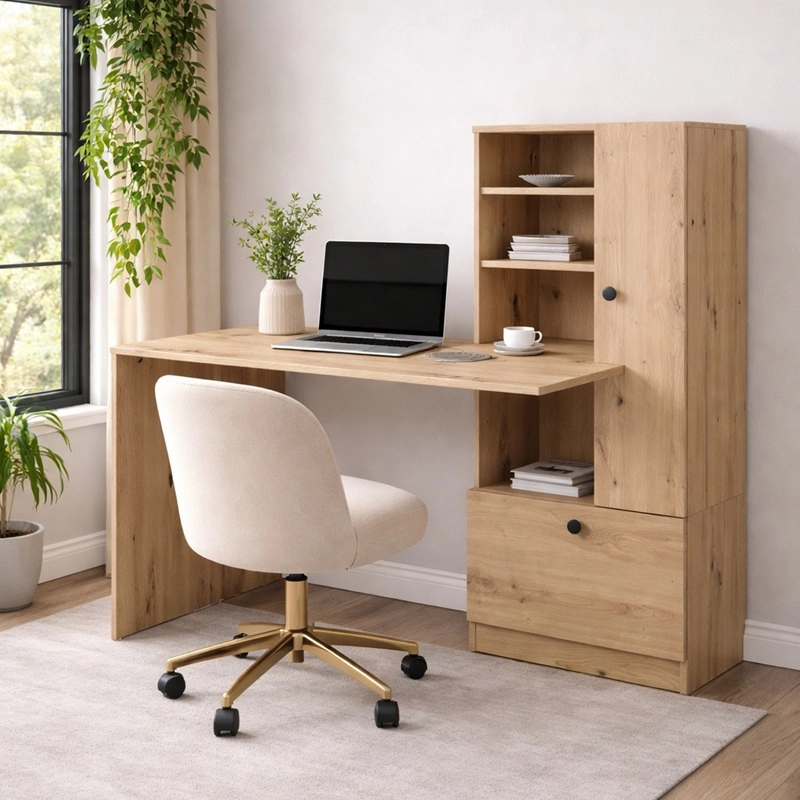 Scrivania parete attrezzata moderna design 150xH120 rovere Hugo