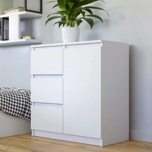 Comò moderno 1 anta 3 cassetti 80xH75 bianco Marcus