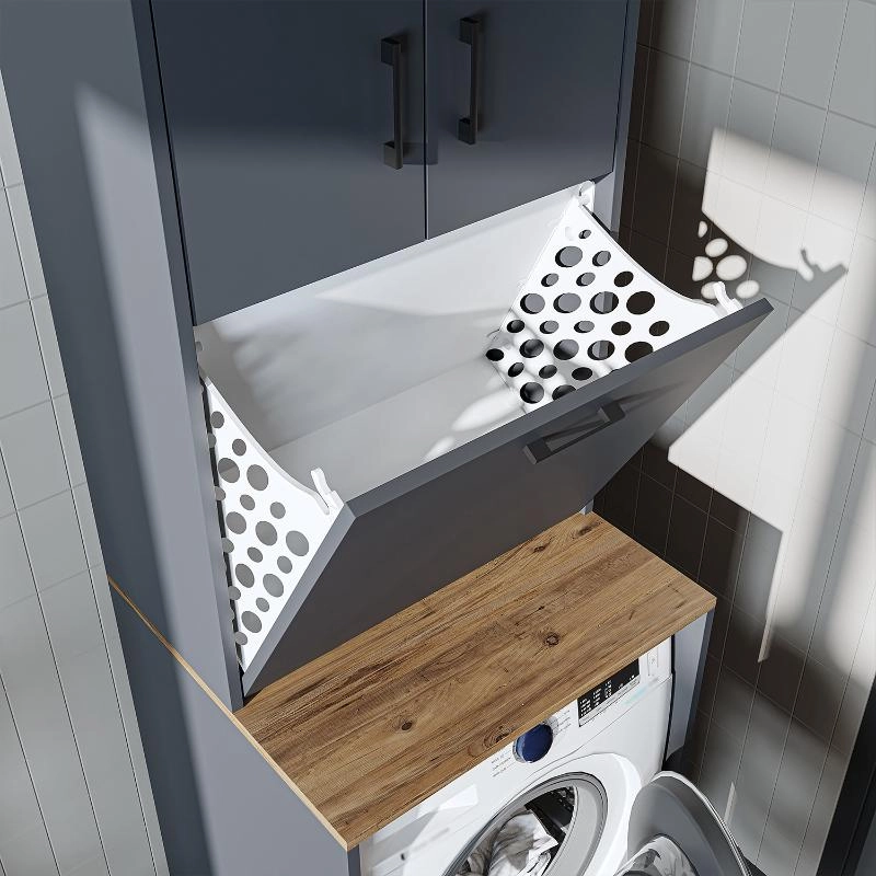 Mobile lavatrice lavanderia 1 cesto portabiancheria 65xH180 antracite rovere Goccia