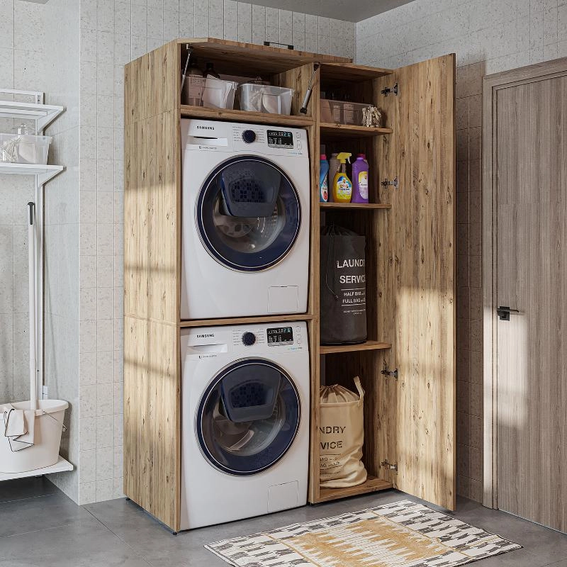 Mobile lavatrice asciugatrice lavanderia con armadio 112xH205 rovere oldwook Clean