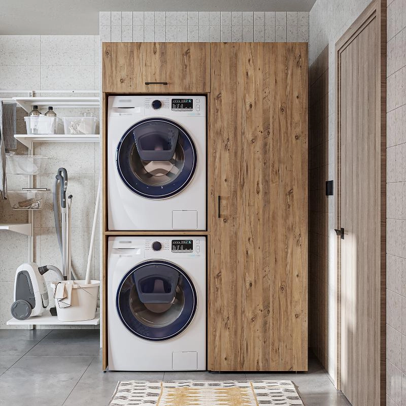 Mobile lavatrice asciugatrice lavanderia con armadio 127xH205 rovere oldwook Clean