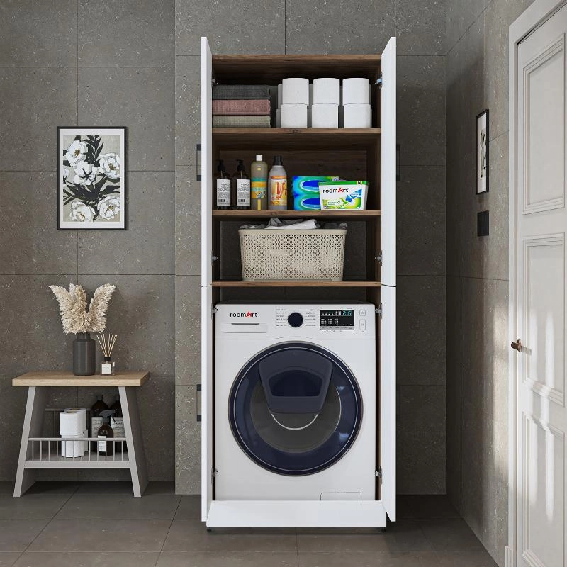 Armadio chiuso mobile lavatrice asciugatrice ripiani 70xH185 rovere bianco Shine