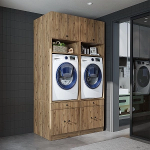 Mobile lavatrice asciugatrice lavanderia 134xH230 rovere oldwook Domus