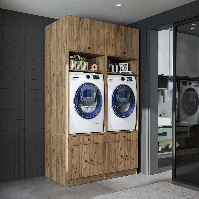 Mobile lavatrice asciugatrice lavanderia 134xH230 rovere oldwook Domus