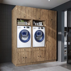 Mobile lavatrice asciugatrice lavanderia 194xH230 con ante rovere Domus