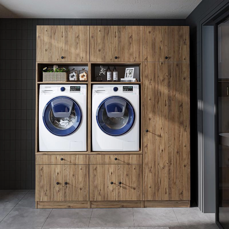 Mobile lavatrice asciugatrice lavanderia 194xH230 con ante rovere Domus