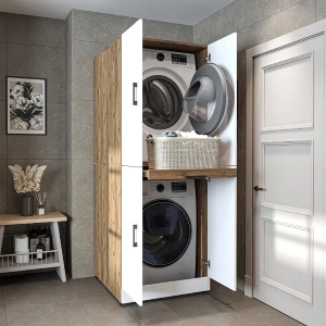 Mobile lavatrice asciugatrice armadio chiuso 70xH186 rovere bianco Clean-1