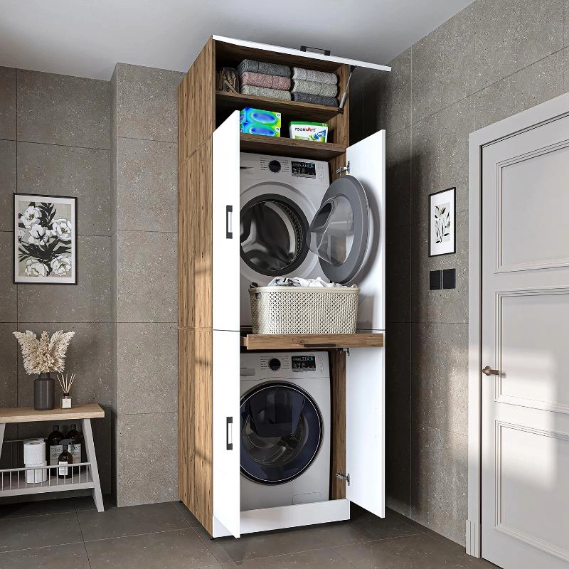 Mobile lavatrice asciugatrice armadio chiuso 70xH230 rovere bianco Clean-2
