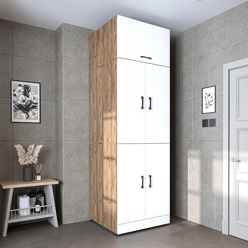 Mobile lavatrice asciugatrice armadio chiuso 70xH230 rovere bianco Clean-2