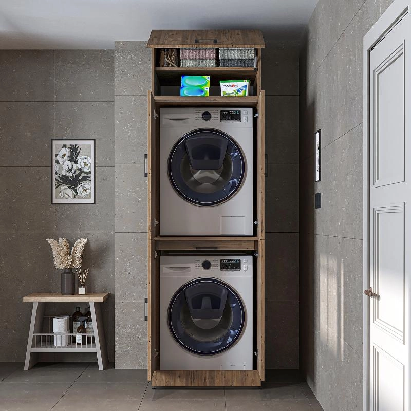 Mobile lavatrice asciugatrice armadio chiuso 70xH230 rovere oldwook Clean-2