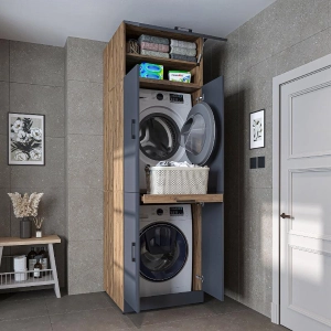 Mobile lavatrice asciugatrice armadio chiuso 70xH230 rovere antracite Clean-2