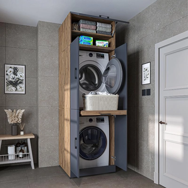 Mobile lavatrice asciugatrice armadio chiuso 70xH230 rovere antracite Clean-2