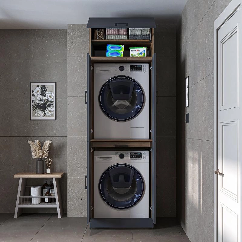 Mobile lavatrice asciugatrice armadio chiuso 70xH230 rovere antracite Clean-2
