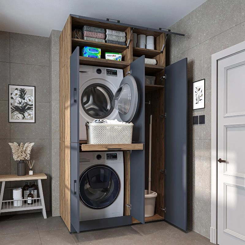 Mobile lavatrice asciugatrice chiuso armadio portascope 115xH230 rovere antracite Clean