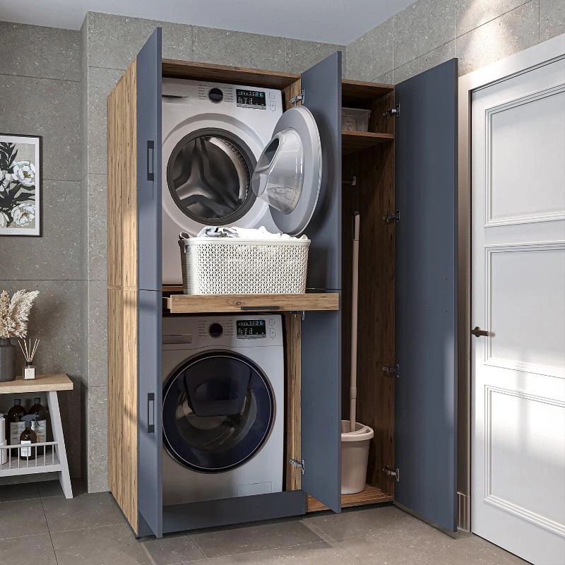 Mobile lavatrice asciugatrice chiuso armadio portascope 115xH186 rovere antracite Clean