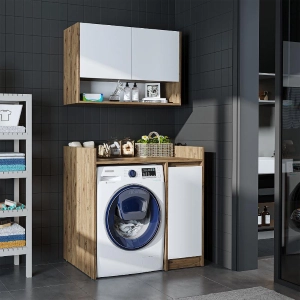Mobile coprilavatrice moderno con mobiletto reversibile pensile sospeso 100 cm rovere bianco Nova