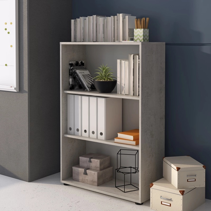 Arredo ufficio moderno completo 2 postazioni bianco grigio cemento Lux-10