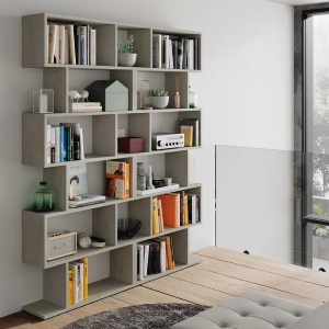 Libreria moderna a parete soggiorno 160xH191 grigio cemento Aro