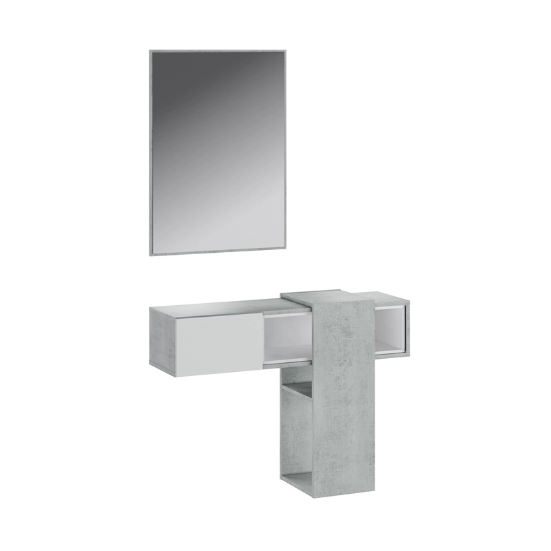 Mobile ingresso sospeso moderno specchio 100xH185 bianco grigio cemento Elora