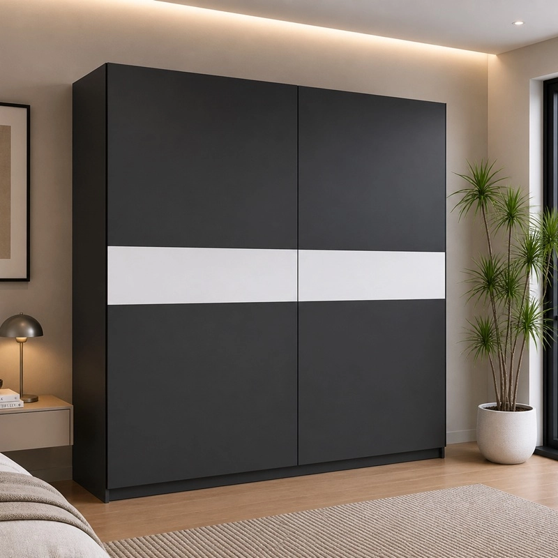 Armadio ante scorrevoli moderno 200xH205 antracite bianco Fusion