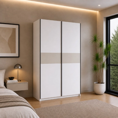 Armadio ante scorrevoli moderno 120xH205 bianco beige Fusion