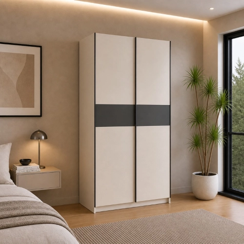 Armadio ante scorrevoli moderno 120xH205 beige antracite Fusion