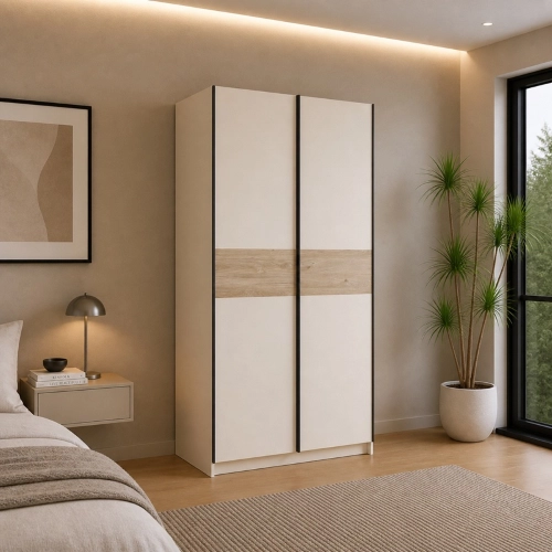 Armadio ante scorrevoli moderno 120xH205 beige rovere Fusion