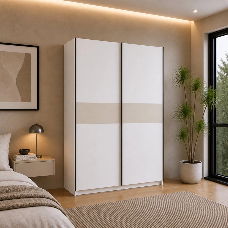 Armadio ante scorrevoli moderno 150xH205 bianco beige Fusion