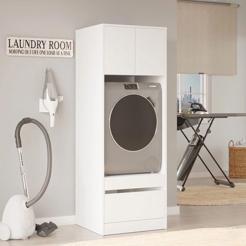 Mobile lavatrice asciugatrice lavanderia 2 ante 65xH183 con vani bianco Cloe