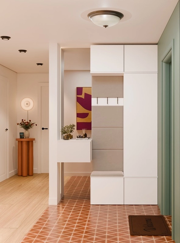 Mobile ingresso moderno 100xH238 cm specchio cassapanca bianco Berlino