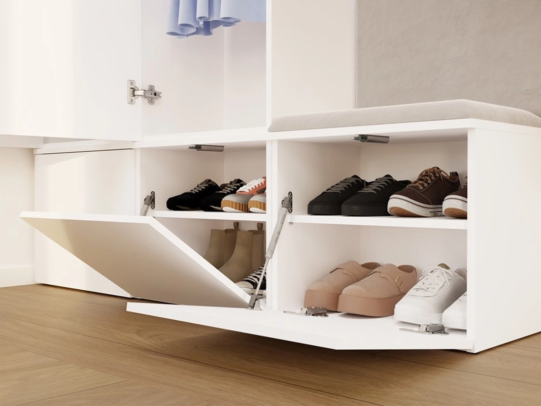 Mobile ingresso moderno 100xH238 cm specchio cassapanca bianco Berlino