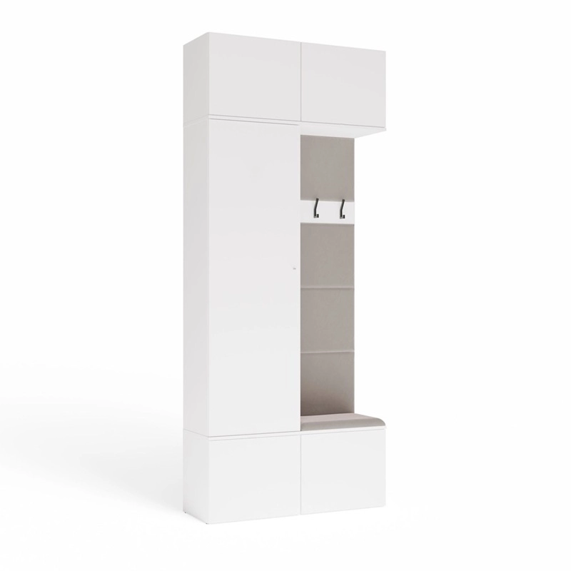 Mobile ingresso moderno 100xH238 cm specchio cassapanca bianco Berlino
